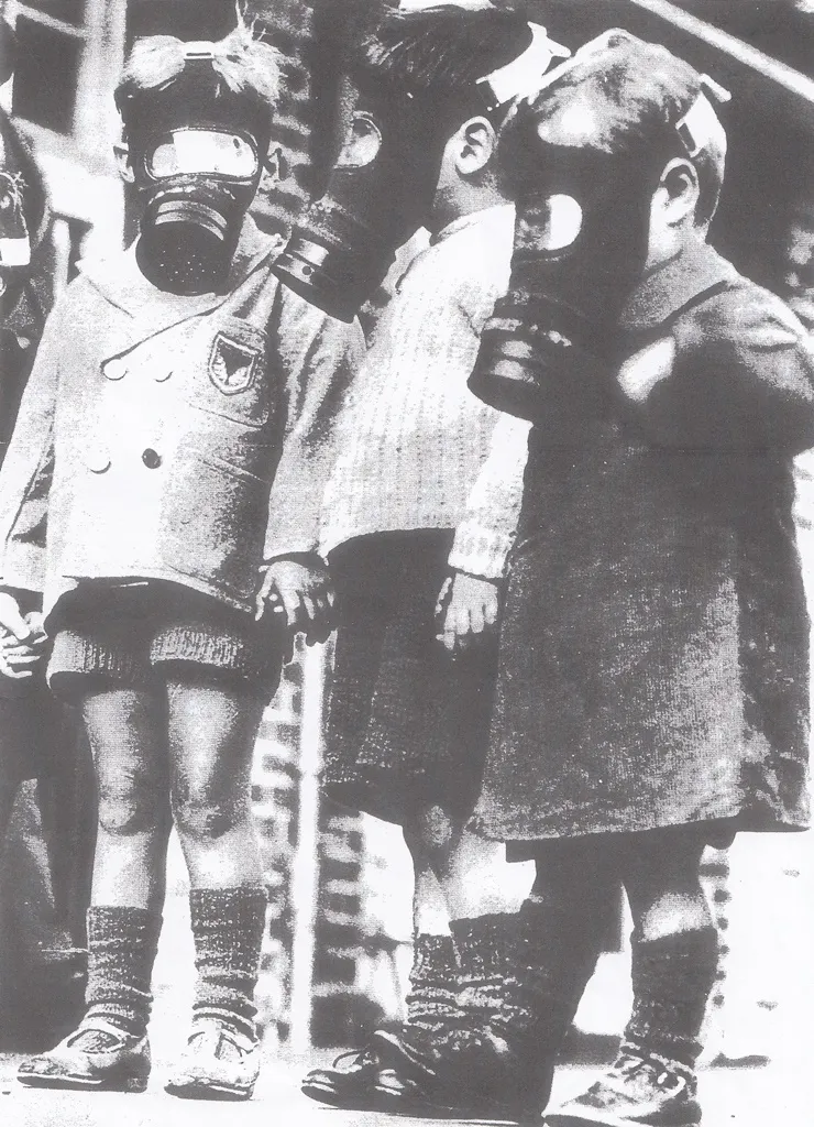 Child's WW2 Gas Mask Box (UK): A Historical Relic of the War 2 Children at Ruthin School Wearing Gas Masks