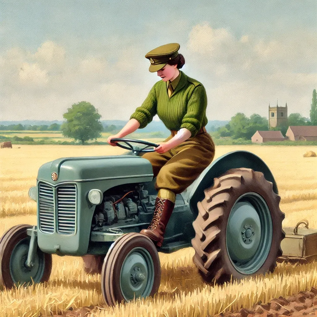 What was the Women’s Land Army? Britain’s Unsung Wartime Heroes 6 The Ration Room 26 05 A vintage style illustration of a Womens Land Army member operating a tractor in a farm field in Britain during World War II She is wearing a green