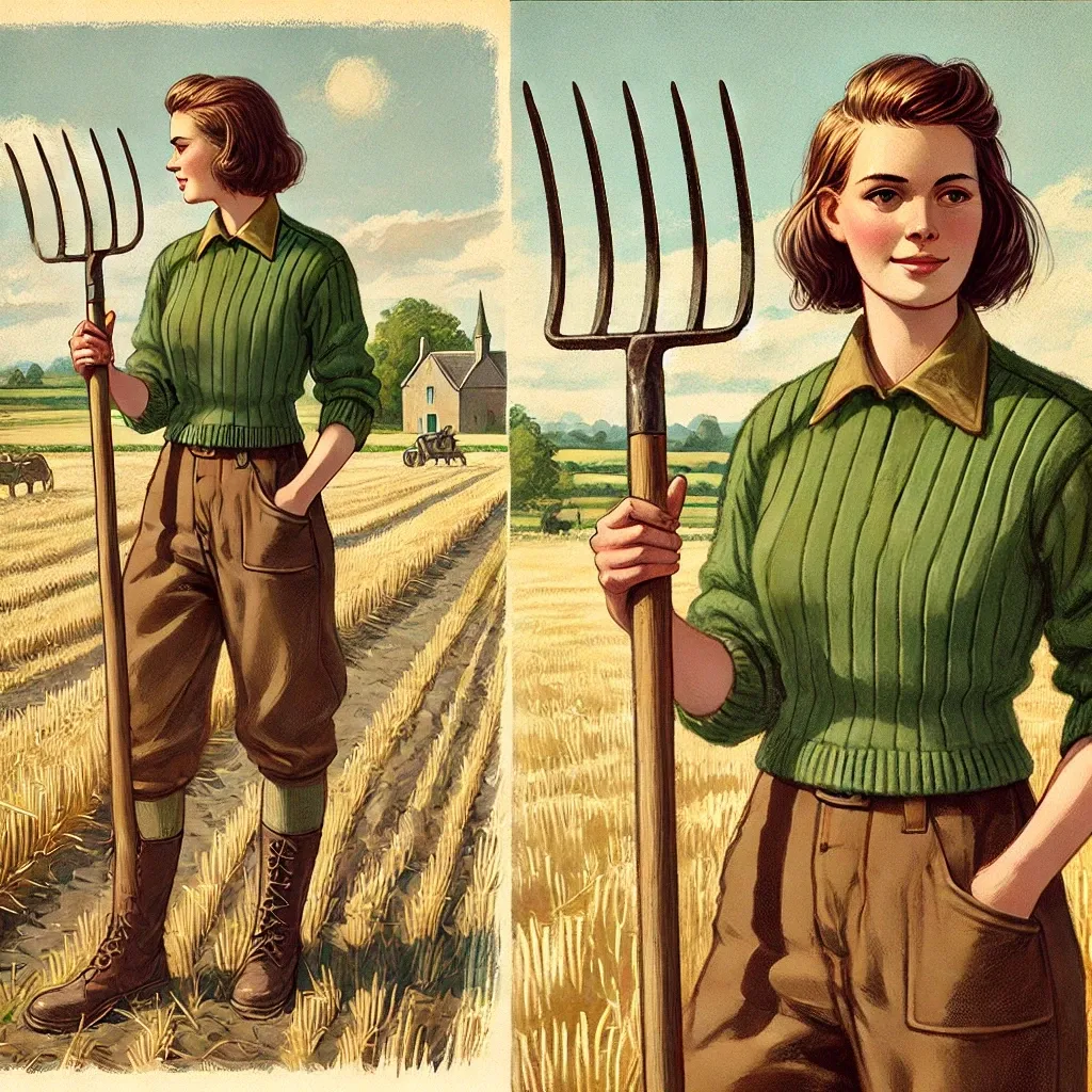 What was the Women’s Land Army? Britain’s Unsung Wartime Heroes 2 The Ration Room.25.55 A vintage style illustration of a Womens Land Army member in Britain during World War II. She is holding a pitchfork in a sunny rural field wearing